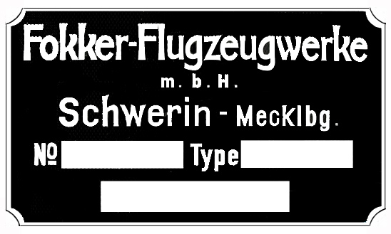 Fokker data plate